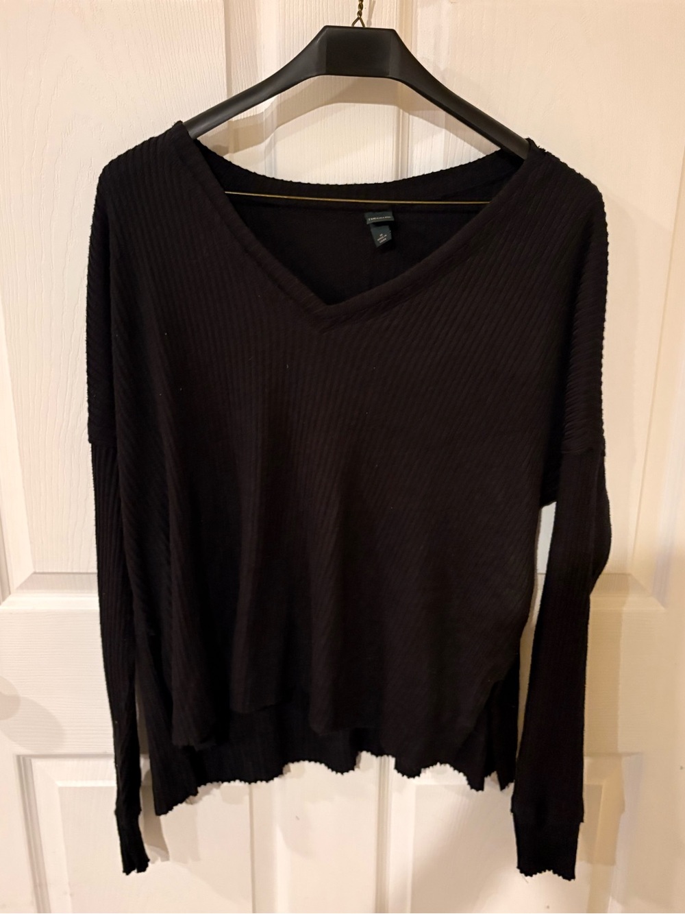 wild fable Black Ribbed V-Neck Long Sleeve Sweater
